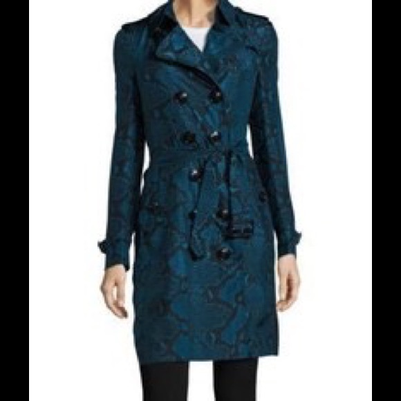 🎁 Burberry sandringham navy blue python silk summer trench coat jacket 42 S M - Picture 2 of 4